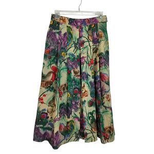 SK157) Geiger Collections Multicolor Nature Print Pleated Wool Midi Skirt EUR 38